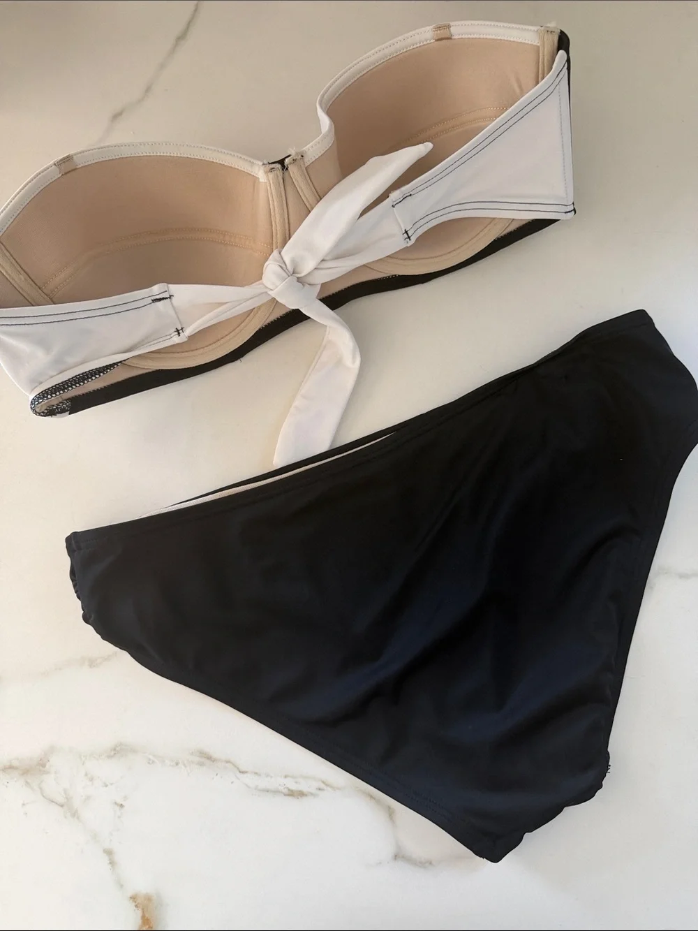 Echo Black White Bandeau Bikini Set strapless sz L swimsuit pinup style - Picture 4 of 7
